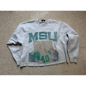 Vintage MSU Michigan State Spartans Cropped Sweatshirt Grey Mens XL Boxy Fit